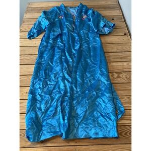 Vintage Peacock Embroidered 100% Silk Robe Kimono with Tie Medium Women’s Blue